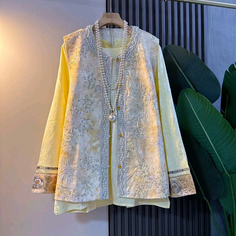 国风大码女装绣花钉珠马甲胖mm显瘦提花小衫2026春季新款复古马夹,女装/女士精品,常规大码外套,淘宝优惠券,粉丝福利购,淘宝优惠卷