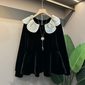 2025早秋减龄新款 减龄感娃娃领通勤上衣 胖MM欧货丝绒法式 大码 女装