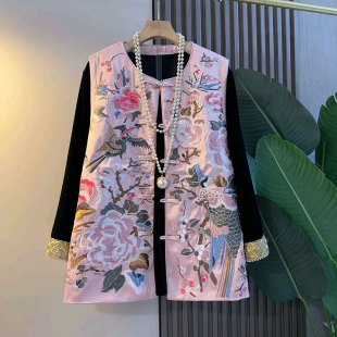 新款 胖mm打底衫 新中式 女装 女 民族风雀上枝头刺绣马甲大码 2026春季