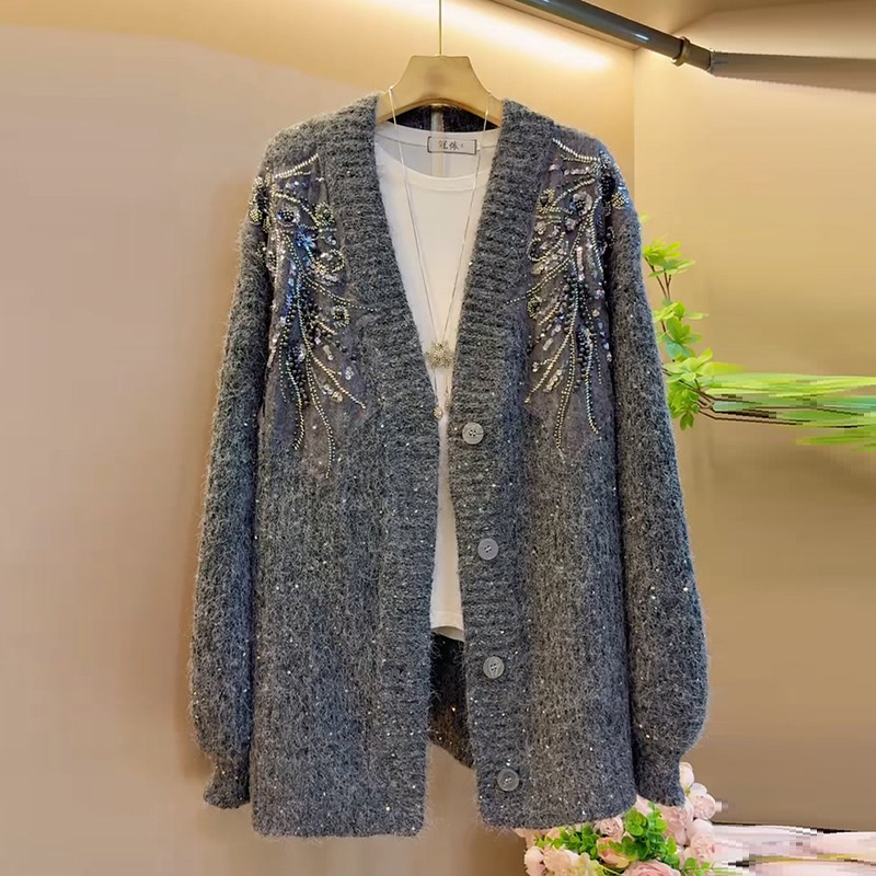 胖妹妹2025秋季新款大码女装时尚慵懒风宽松显瘦亮片针织开衫外套,女装/女士精品,常规大码外套,淘宝优惠券,粉丝福利购,淘宝优惠卷