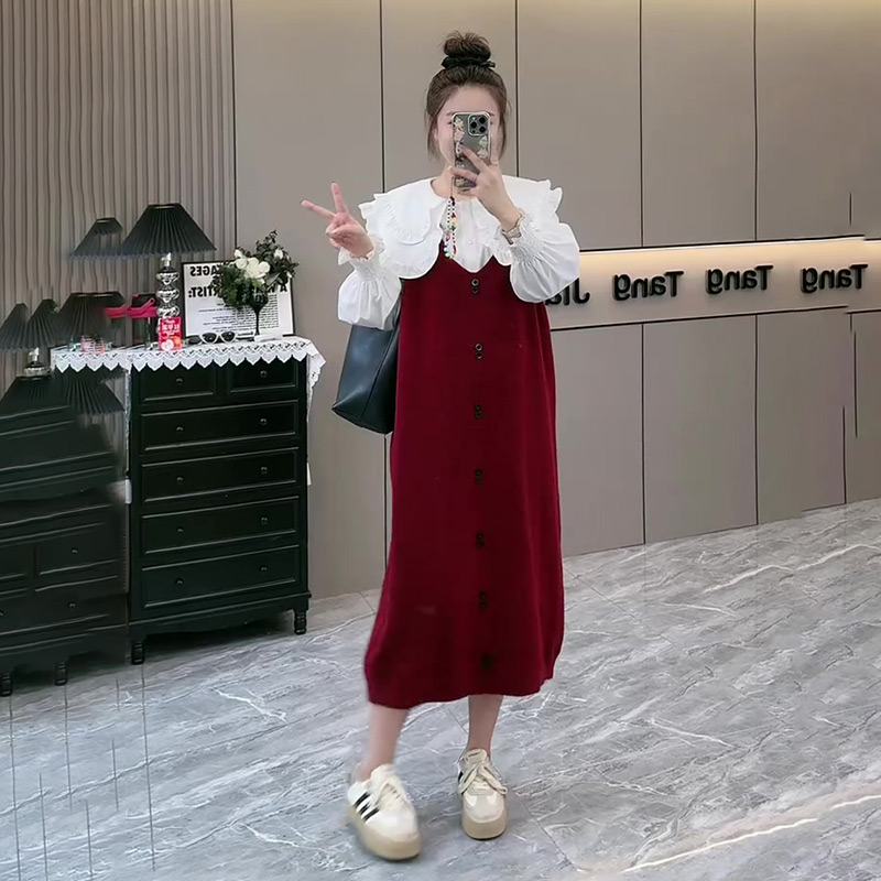 韩系减龄V领背带裙针织连衣裙