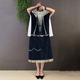 2026新款 春季 时尚 蕾丝拼接马甲中长款 胖妹妹大码 半身裙打底衫 女装