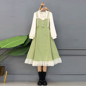 蕾丝拼接绝美显瘦文艺假两件连衣裙 网红款 女装 女裙时尚 胖妹妹大码