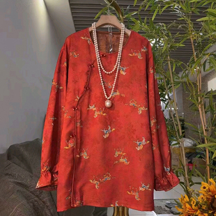 女装 大码 胖MM时尚 新中式 潮 2025冬季 国风斜襟缎面设计提花大衫 新款