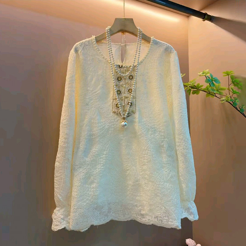 胖妹妹大码女装春季2026新款重工串珠镂空蕾丝百搭显瘦时尚感上衣,女装/女士精品,大码内搭,淘宝优惠券,粉丝福利购,淘宝优惠卷