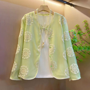 春季 2025糖果色国风刺绣花朵防晒外套上衣胖MM长袖 宽松潮 女装 大码