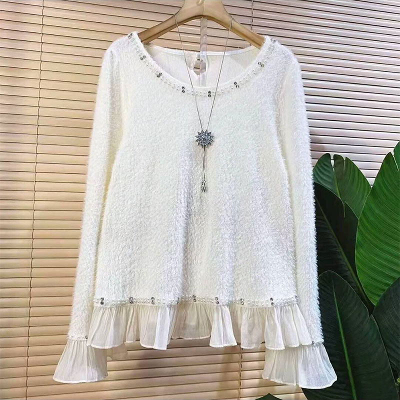 毛毛绒拼接设计洋气上衣