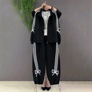 新款 卫衣外套遮肉上衣裤 子套装 时尚 女装 春季 百搭大码 胖mm 运动风格