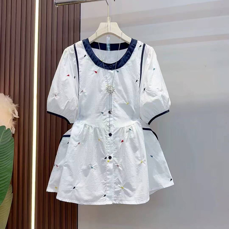 2025夏季爆款韩版刺绣爱心衬衫女