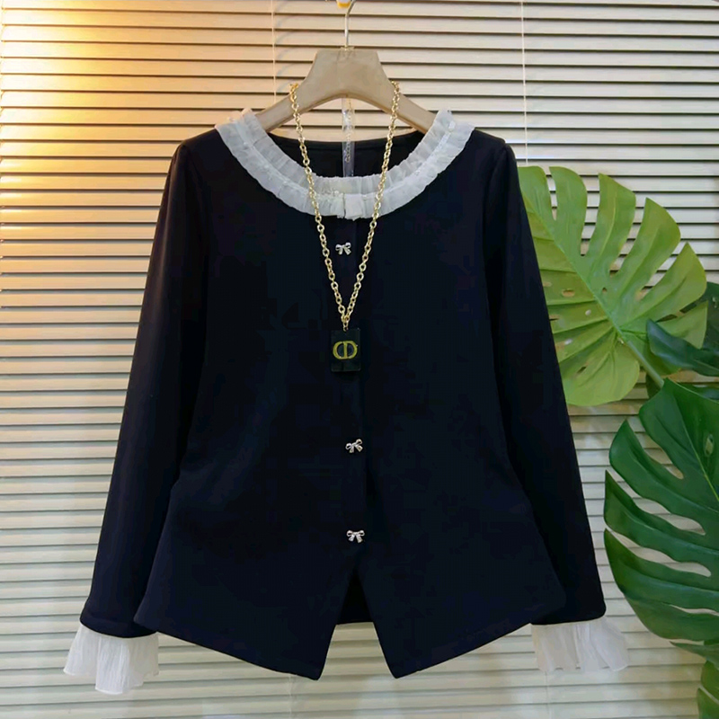 新款大码女装拼接钉珠打底衫