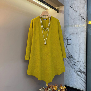 胖MM不规则v领百搭设计别致中长款 2025秋季 女装 大码 上衣 减龄新款