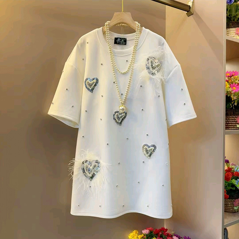 小众独特原创超火爱心钉珠T恤衫