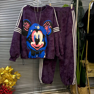 大码 套装 女装 卫衣裤 加绒扎染双面大图圆领长袖 胖妹妹2025早秋新款