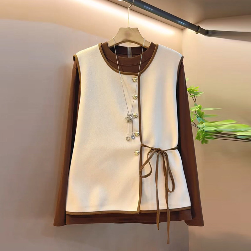 胖妹妹2025秋季爆款韩版洋气系绳马甲背心半高领打底衫显瘦两件套,女装/女士精品,大码套装,淘宝优惠券,粉丝福利购,淘宝优惠卷