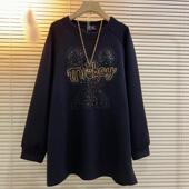 女装 2024秋装 新款 特大码 胖mm200斤卫衣裙韩版 T恤女连衣裙上衣裙子