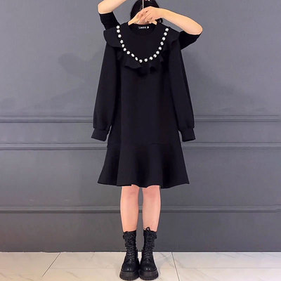 胖mm秋冬加绒卫衣连衣裙鱼尾裙