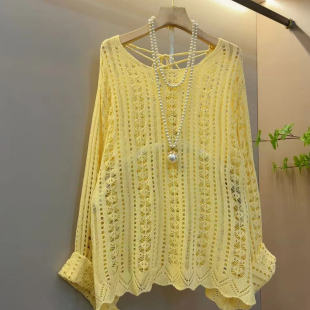 胖mm显瘦大码 镂空针织大衫 女装 中长款 2026春季 上衣百搭美背衫 新款