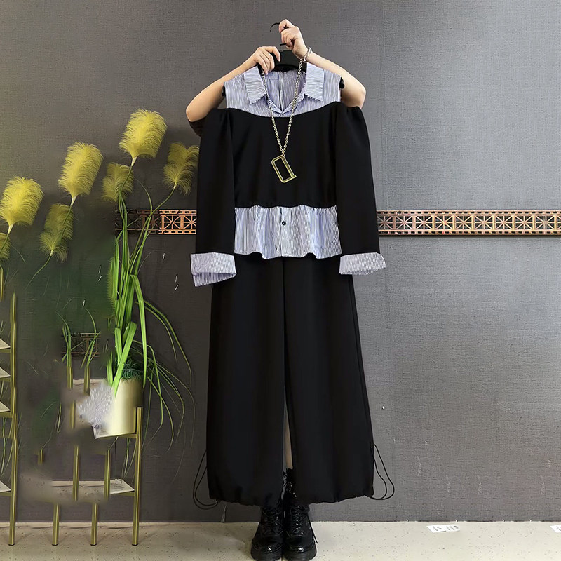 胖妹妹2026春季新款大码女装时尚漏肩拼接卫衣松紧腰裤子显瘦套装,女装/女士精品,大码套装,淘宝优惠券,粉丝福利购,淘宝优惠卷