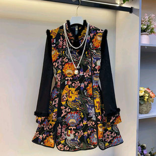 中式 大气优雅改良旗袍套装 时尚 女装 复古打底马甲裙两件套 胖MM大码