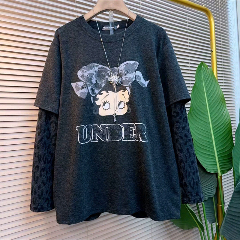 女孩字母拼袖假两件上衣