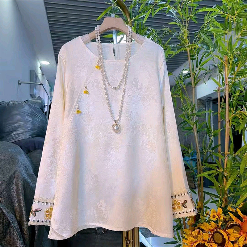 复古提花刺绣长袖上衣