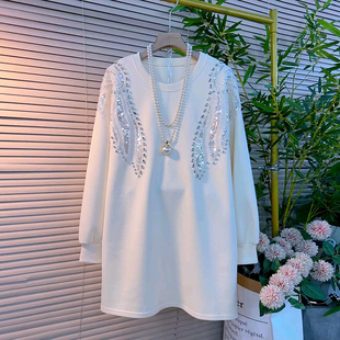 女装 大码 胖MM韩版 重工订珠订钻设计中长款 裙 2025秋季 大衫 减龄新款