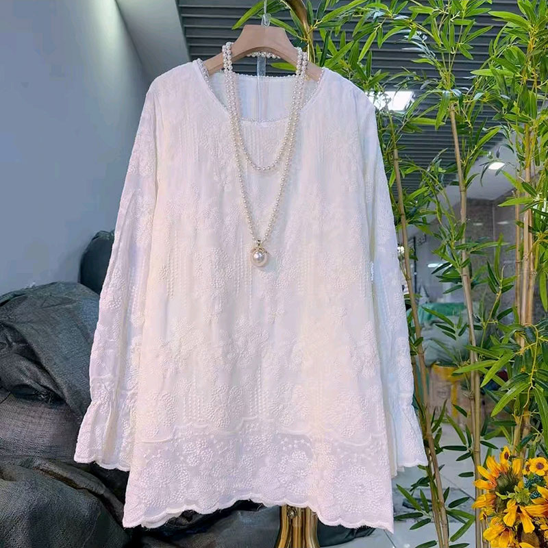 大码女装秋冬上衣蕾丝衬衫甜美潮