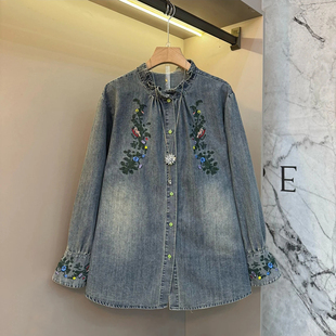 女装 百搭花边牛仔气质休闲设计感衬衫 春季 时尚 2026新款 胖妹妹大码
