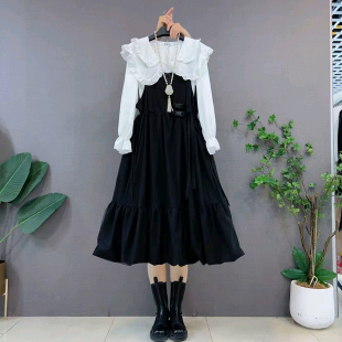 网纱拼接垂感背带花苞裙搭娃娃领衬衫 胖妹妹大码 2026新款 春季 女装