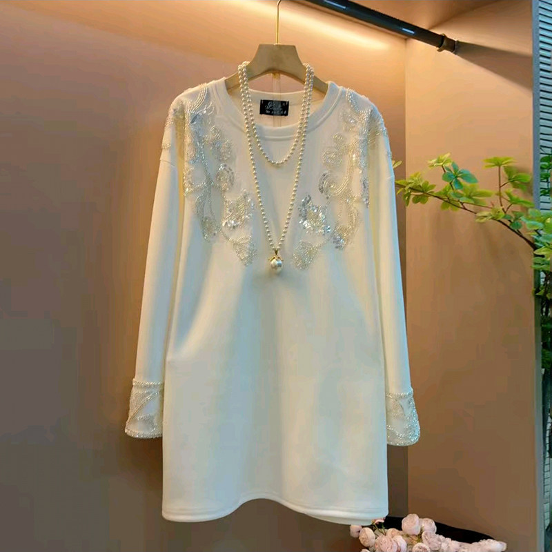 胖妹妹大码女装春季2026新款洋气重工钉珠宽松中长款百搭显瘦上衣,女装/女士精品,大码内搭,淘宝优惠券,粉丝福利购,淘宝优惠卷