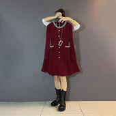 大码 气质收腰显瘦重工圆领钉珠百搭洋气连衣裙 新款 女装 胖妹妹冬季