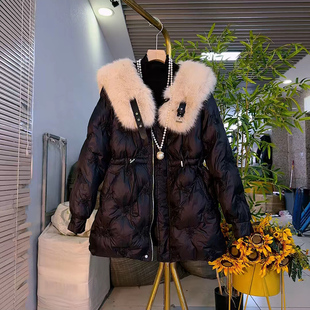 女装 洋气时尚 遮肉大码 新款 百搭毛领抽绳收腰显瘦棉服外套冬季