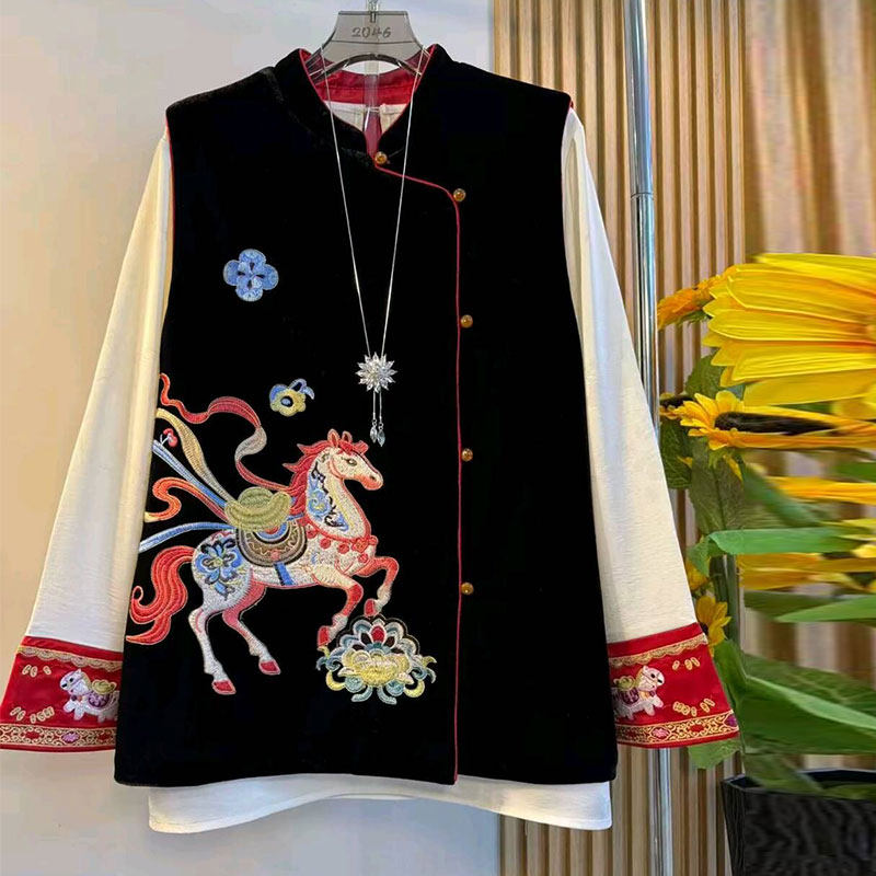 胖妹妹大码女装冬季新款重工国风飞马刺绣丝绒马甲拼色提花打底衫,女装/女士精品,大码内搭,淘宝优惠券,粉丝福利购,淘宝优惠卷