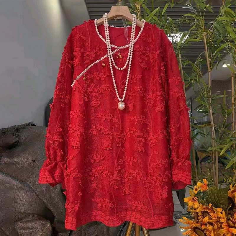 2025秋季新款大码女装胖MM新中式国风立体花朵钉珠时尚中长款大衫,女装/女士精品,大码内搭,淘宝优惠券,粉丝福利购,淘宝优惠卷