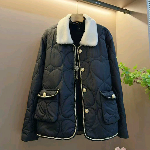 香风压格拼接领时尚棉服外套打底