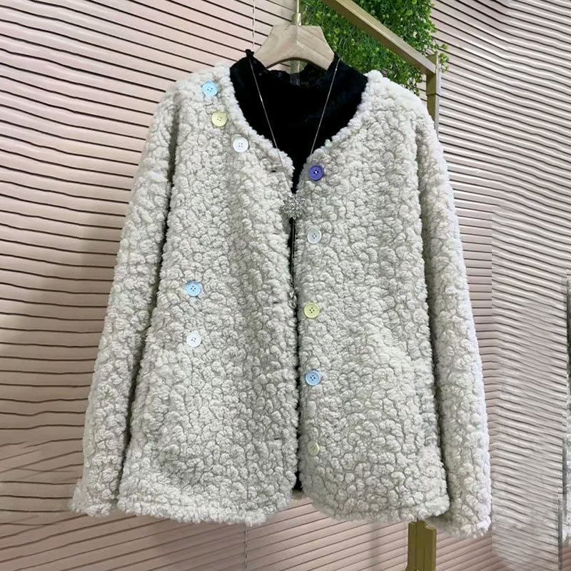 大码冬韩版彩扣皮毛一体显瘦外套