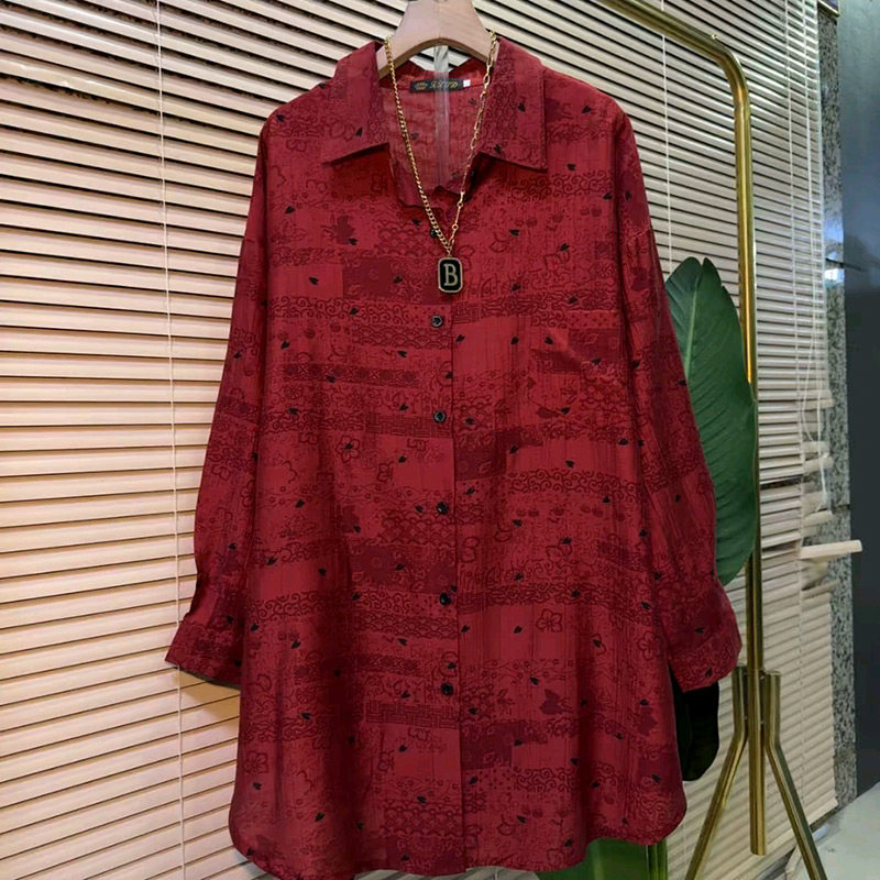 春季新款时尚桃心中长款衬衫胖妹妹大码女装宽松百搭洋气显瘦上衣,女装/女士精品,大码内搭,淘宝优惠券,粉丝福利购,淘宝优惠卷