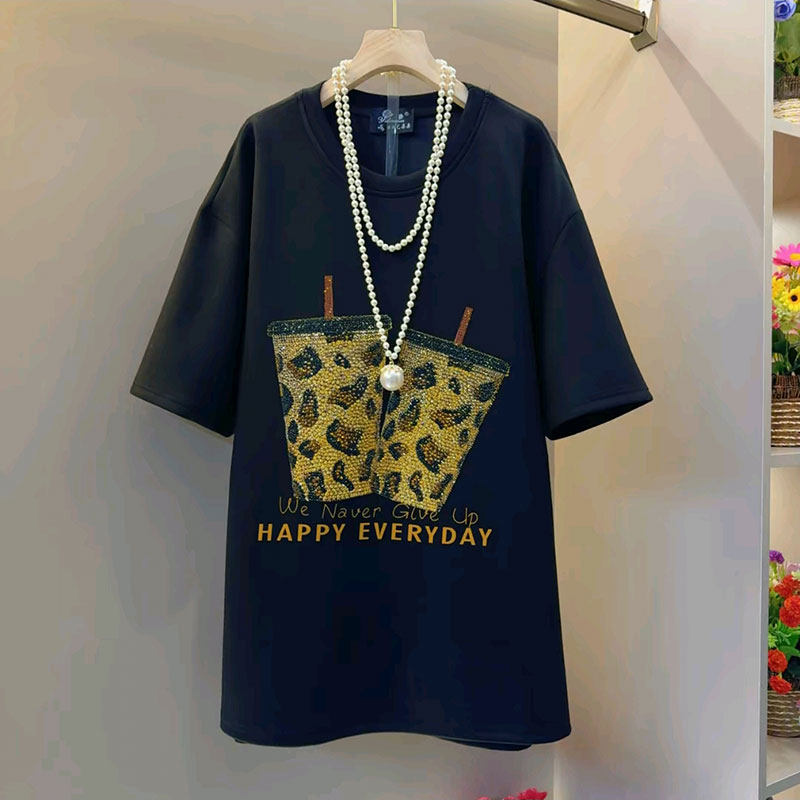 小众设计感欧货烫钻水杯卡通宽松T恤大码女装上衣短袖遮肉小衫春,女装/女士精品,大码内搭,淘宝优惠券,粉丝福利购,淘宝优惠卷