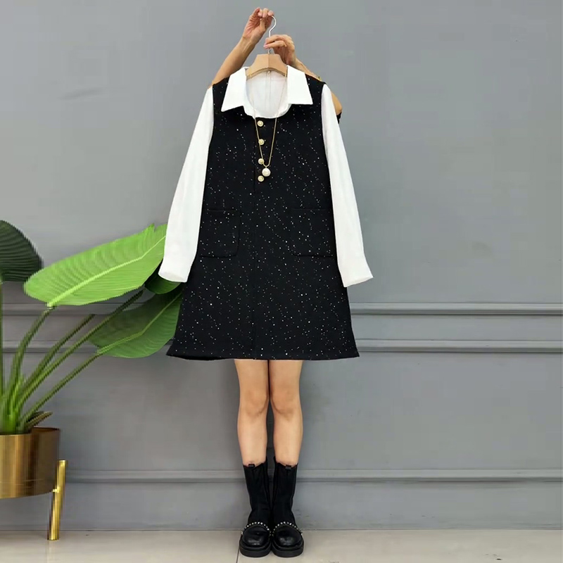 韩版大码女装亮晶晶马甲裙打底衫