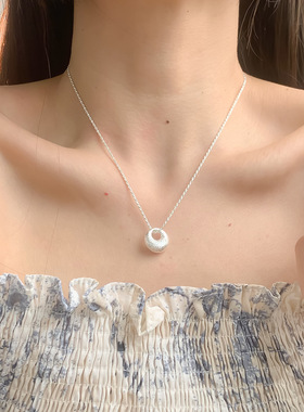 新中式椭圆平安锁锁骨链平安喜乐古法金色银色百搭项链女锁包吊坠