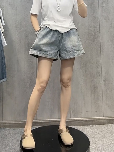 宽松牛仔短裤女大码薄款阔腿热裤