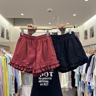 2025夏季 休闲木耳边减龄裤 新品 阔腿短裤 子薄 松紧腰大码 深圳南油