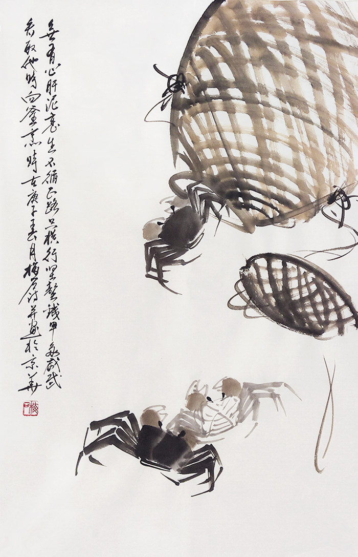原创诗词手绘书画名家国画螃蟹画餐厅挂画水墨画收藏名家字画真迹