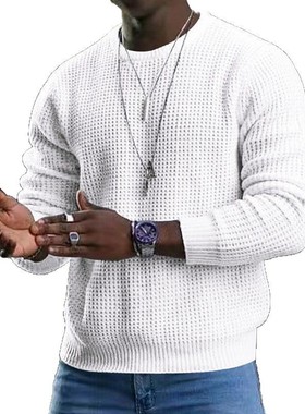 Tuoko欧美跨境男装temu纯色华夫格长袖t恤亚马逊春秋季新款圆领