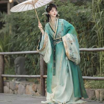 倚梦阁原创浮光掠影汉服女披帛腰封外直裾内直裾吊带褶裙套装9533