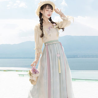 YONA原创设计清水夏汉服女学生汉元素齐腰襦裙中国风上衣连衣裙