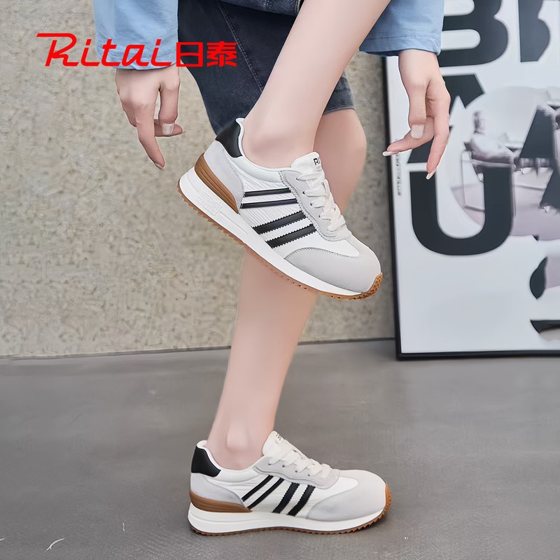 日泰真皮阿甘鞋女2025秋季新款百搭厚底显脚小透气休闲运动小白鞋