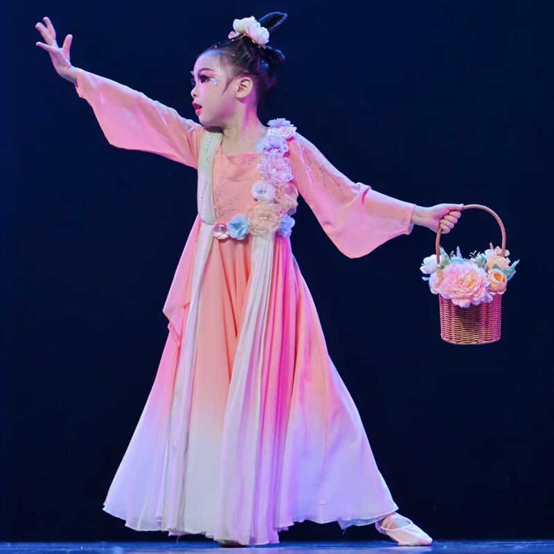 少儿古典舞演出服悦花朝舞蹈服女童大裙摆剧目服小荷风采花神舞蹈