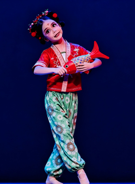 儿童演出服女童演讲朗诵国风表演服中国风套装民族红色古典舞蹈服