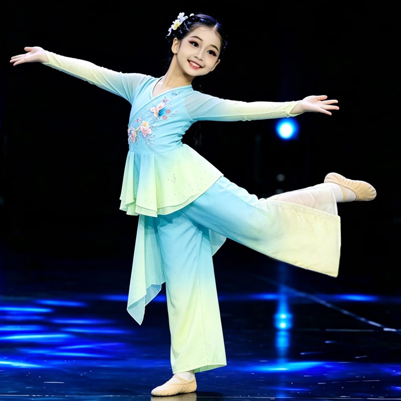 儿童古典舞春芽苏堤谣演出服女童艺考表演服飘逸中国舞蹈剧目服装
